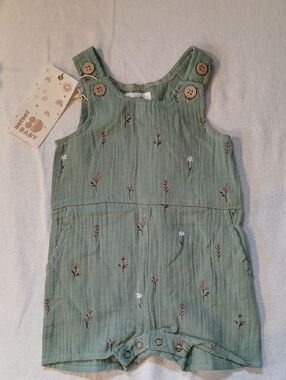 Green Floral Muslin Baby Romper